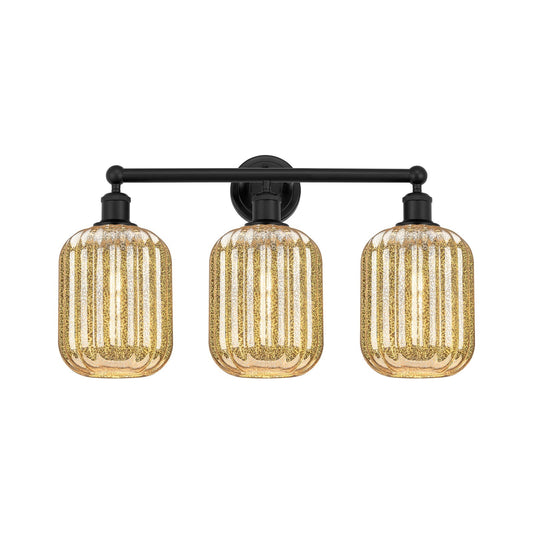 Innovations Preston Cylinder 25in 3-Light Bath Vanity | Industrial Matte Black Steel and Mercury Glass | Bathroom Vanity & | Model 616-3W-BK-G460-7ME