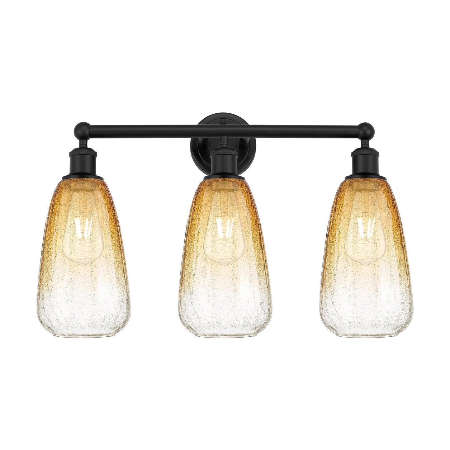 Innovations Brookhaven Almond 24in 3-Light Bath Vanity Light | Industrial Matte Black Steel and Amber Glass | Bathroom Vanity | Model 616-3W-BK-G480-6AM
