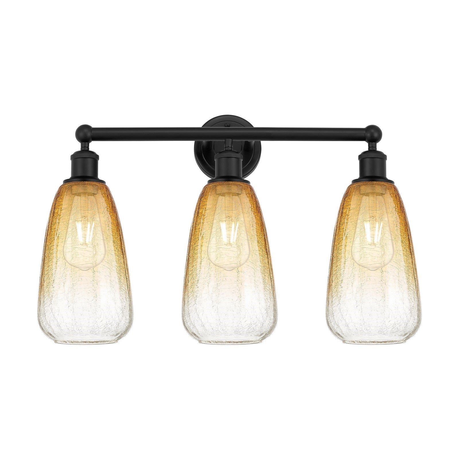 Innovations Brookhaven Almond 24in 3-Light Bath Vanity Light | Industrial Matte Black Steel and Amber Glass | Bathroom Vanity | Model 616-3W-BK-G480-6AM