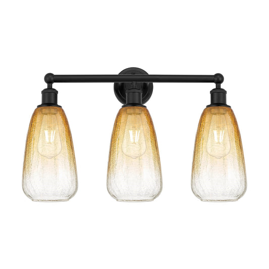 Innovations Brookhaven Almond 24in 3-Light Bath Vanity Light | Industrial Matte Black Steel and Amber Glass | Bathroom Vanity | Model 616-3W-BK-G480-6AM