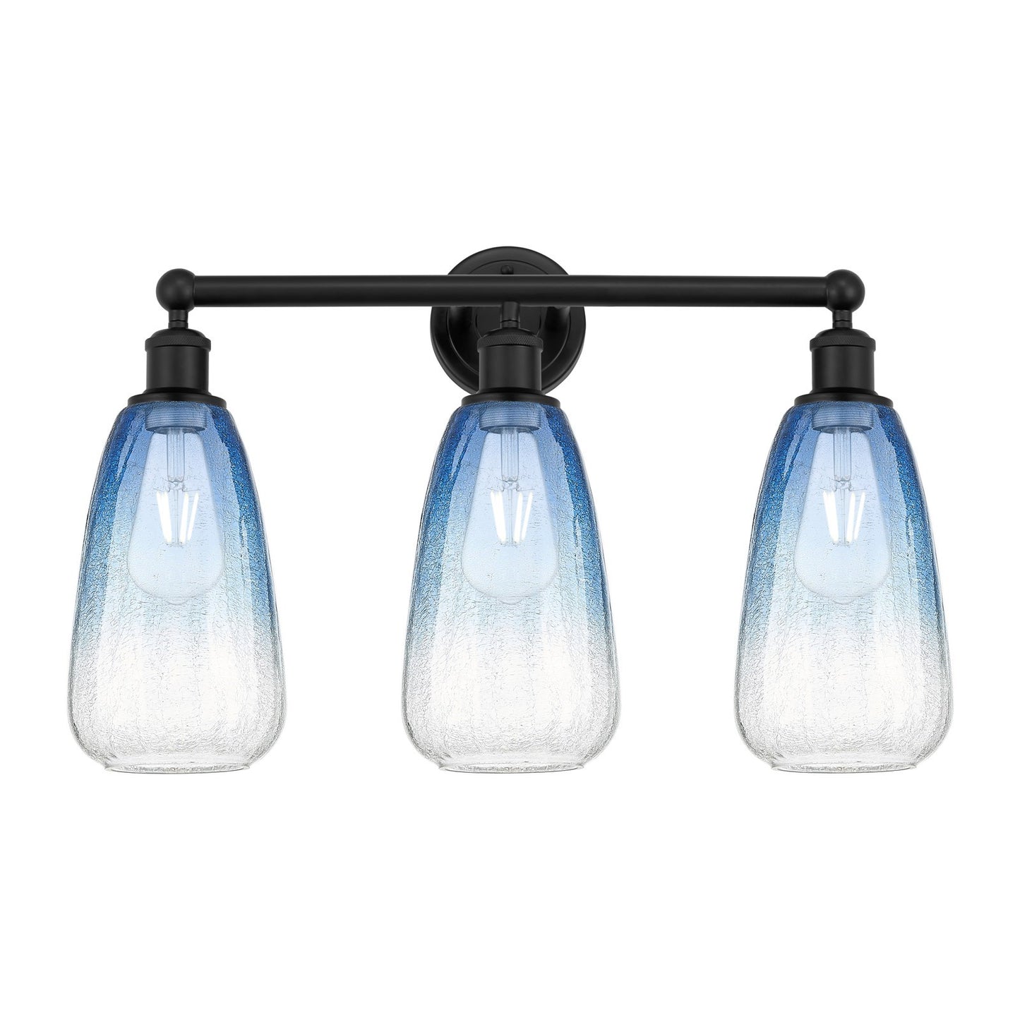 Innovations Brookhaven Almond 24in 3-Light Bath Vanity | Industrial Matte Black Steel and Sapphire Blue Glass | Bathroom Vanity | Model 616-3W-BK-G480-6SB