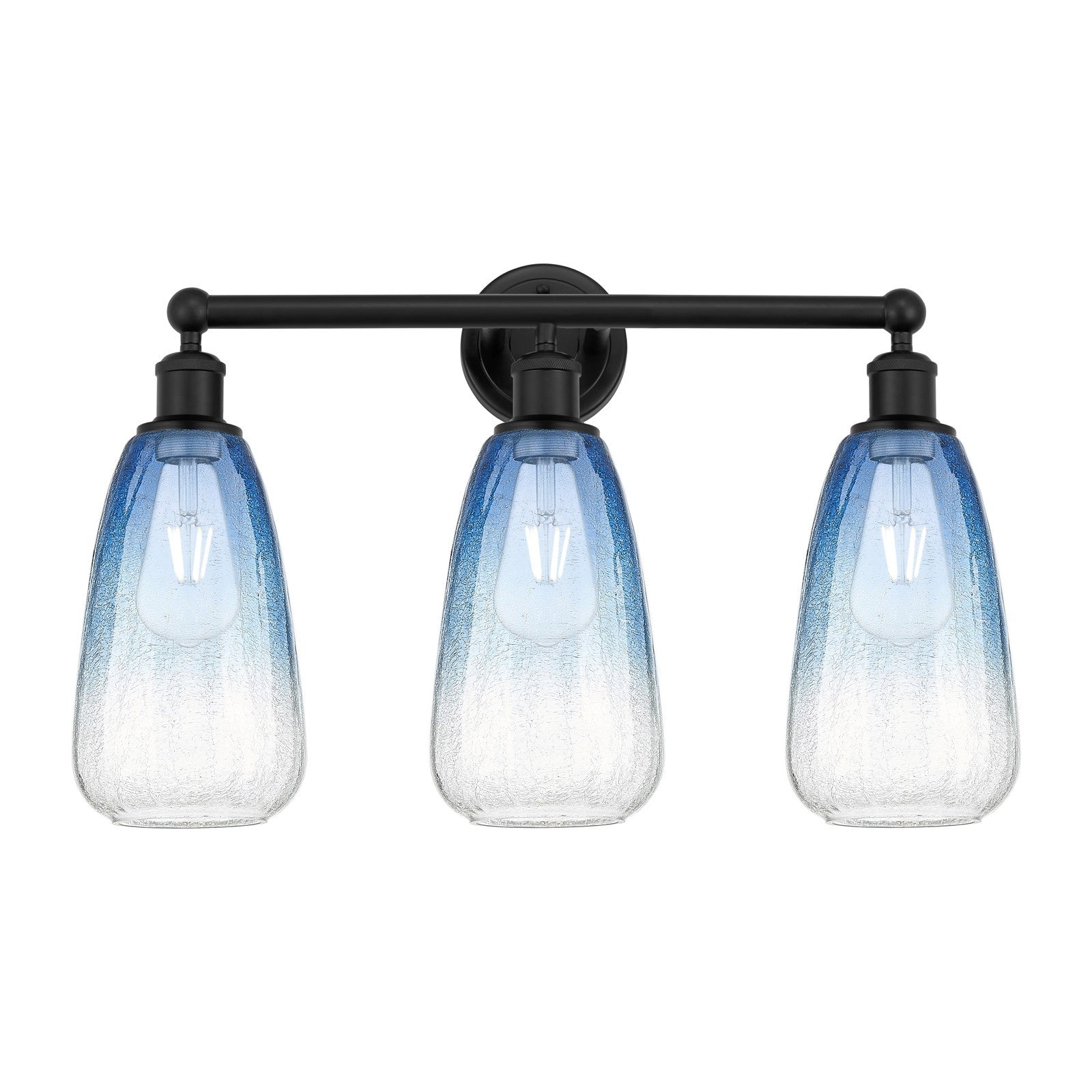 Innovations Brookhaven Almond 24in 3-Light Bath Vanity | Industrial Matte Black Steel and Sapphire Blue Glass | Bathroom Vanity | Model 616-3W-BK-G480-6SB