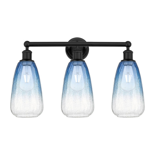 Innovations Brookhaven Almond 24in 3-Light Bath Vanity | Industrial Matte Black Steel and Sapphire Blue Glass | Bathroom Vanity | Model 616-3W-BK-G480-6SB