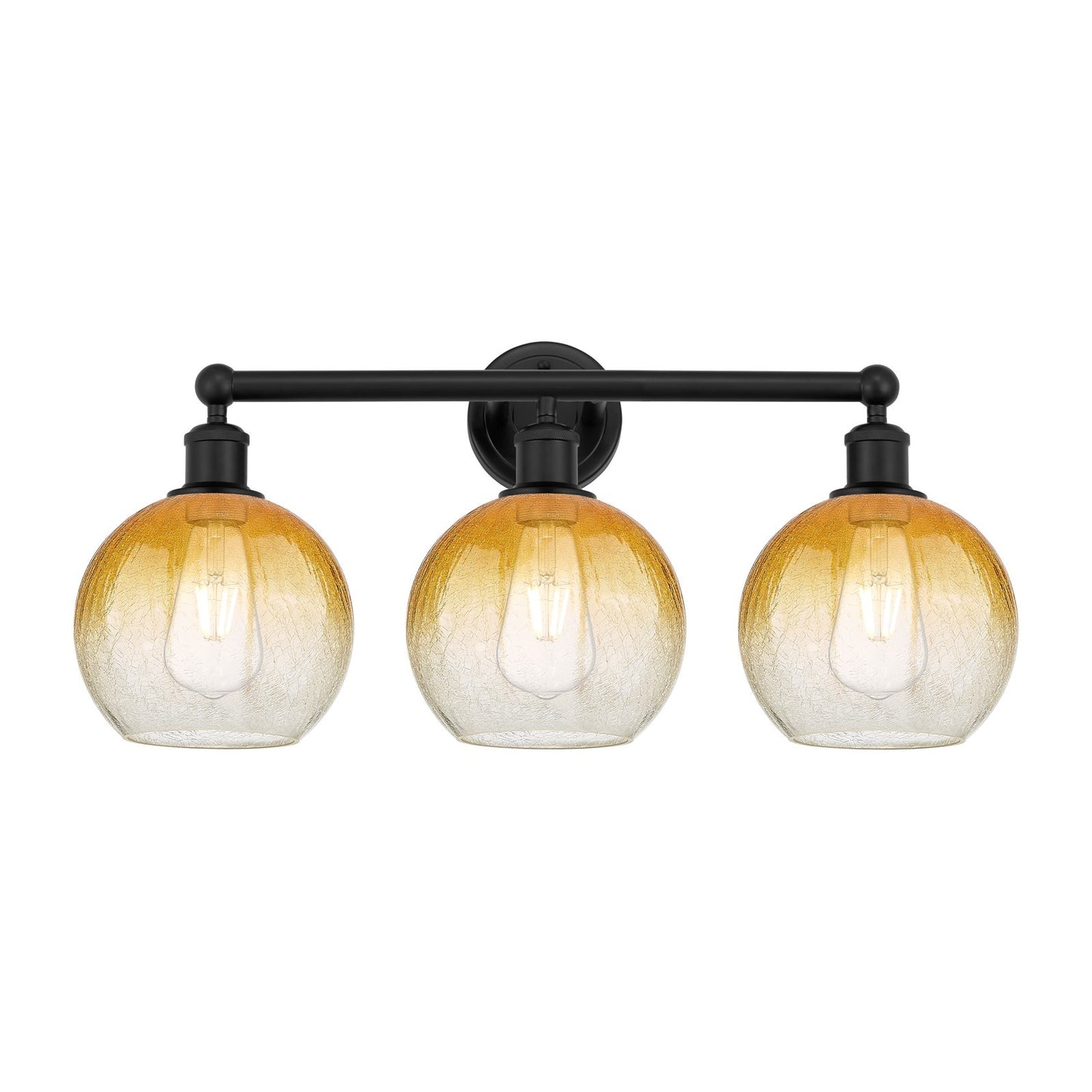 Innovations Brookhaven Globe 26in 3-Light Bath Vanity Light | Industrial Matte Black Steel and Amber Glass | Bathroom Vanity | Model 616-3W-BK-G483-8AM