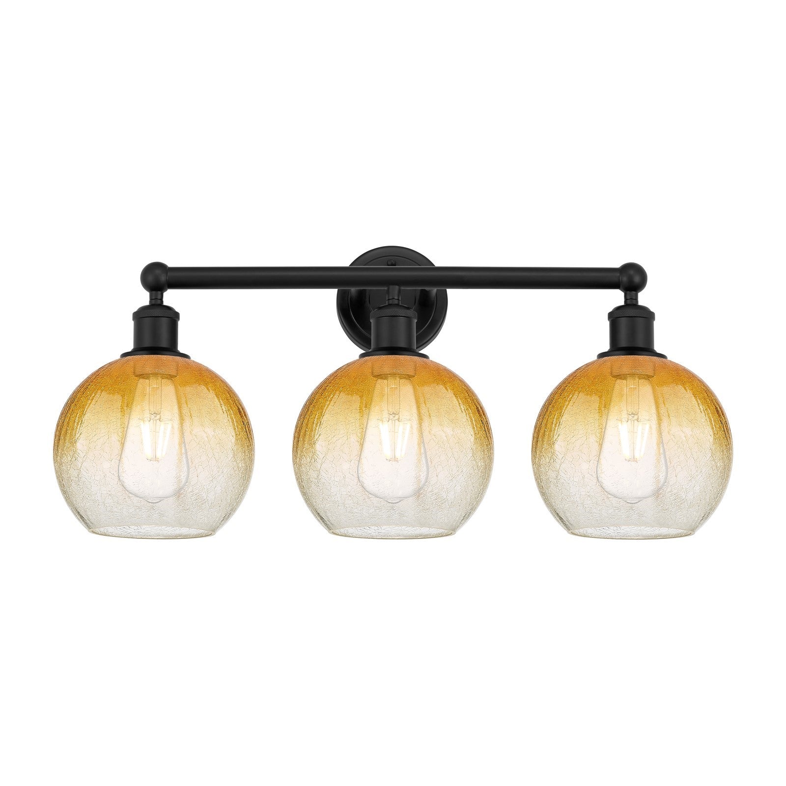Innovations Brookhaven Globe 26in 3-Light Bath Vanity Light | Industrial Matte Black Steel and Amber Glass | Bathroom Vanity | Model 616-3W-BK-G483-8AM