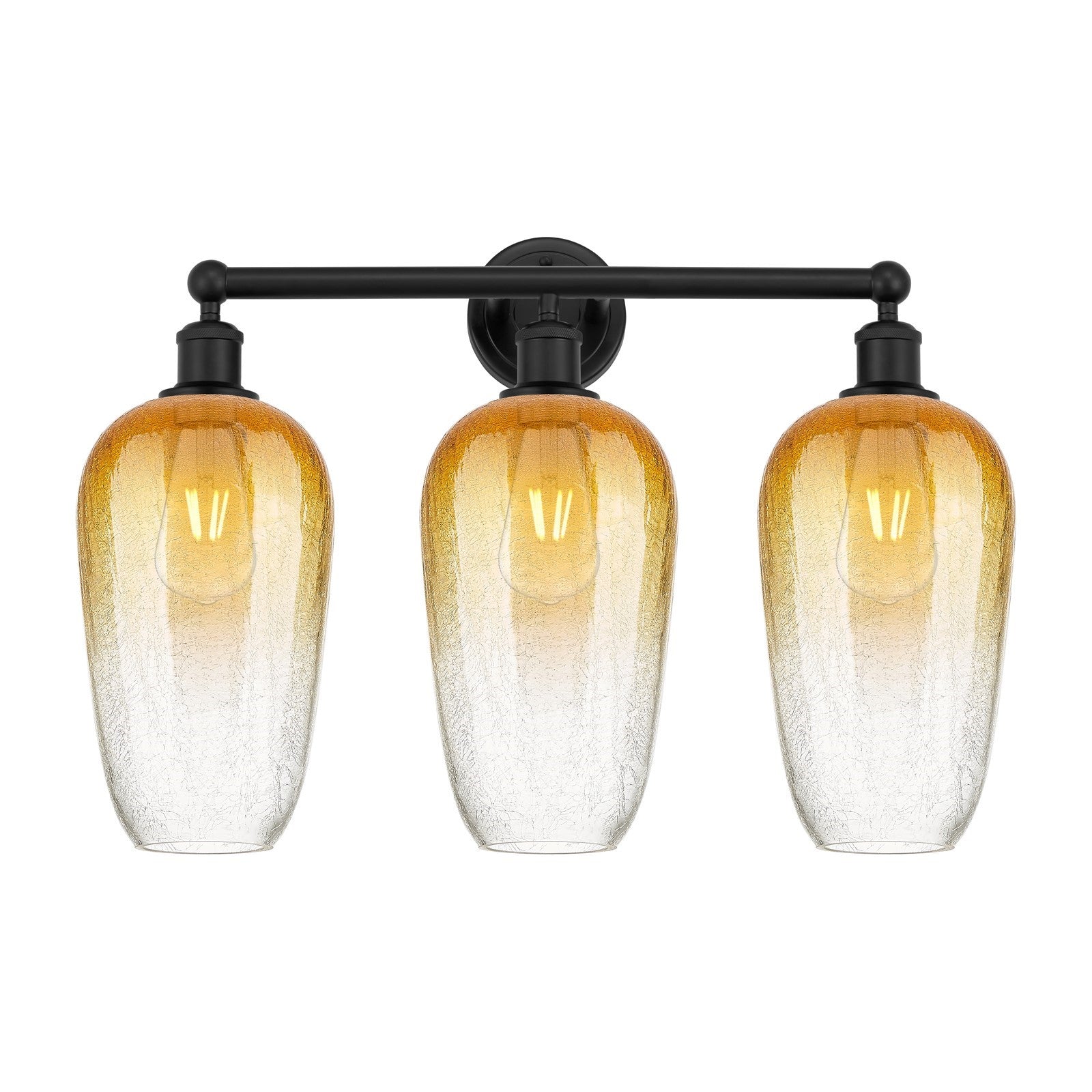 Innovations Brookhaven Flute 25in 3-Light Bath Vanity | Industrial Matte Black Steel and Amber Glass | Bathroom Vanity | 25 x 8 | Model 616-3W-BK-G484-7AM