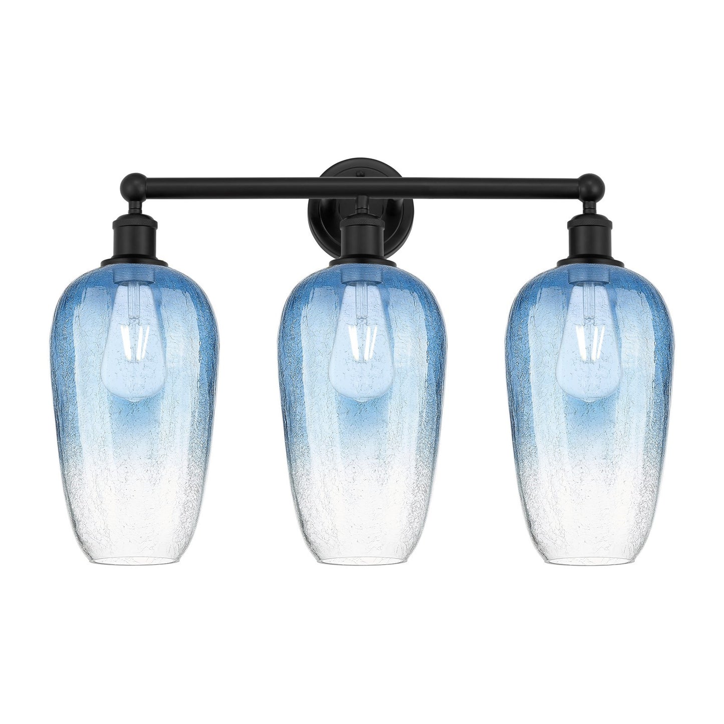 Innovations Brookhaven Flute 25in 3-Light Bath Vanity | Industrial Matte Black Steel and Sapphire Blue Glass | Bathroom & | Model 616-3W-BK-G484-7SB