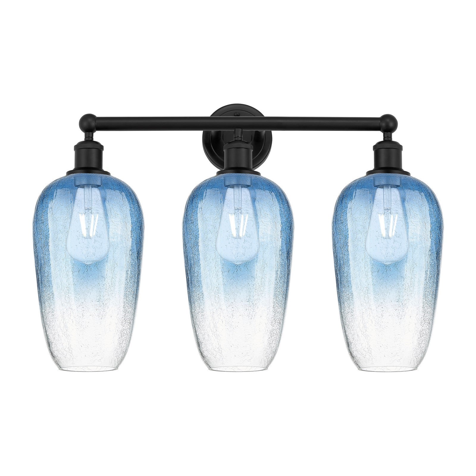Innovations Brookhaven Flute 25in 3-Light Bath Vanity | Industrial Matte Black Steel and Sapphire Blue Glass | Bathroom & | Model 616-3W-BK-G484-7SB