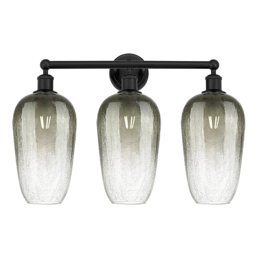 Innovations Brookhaven Flute 25in 3-Light Bath Vanity | Industrial Matte Black Steel and Cast Brass with Slate Glass Shades | Model 616-3W-BK-G484-7SL
