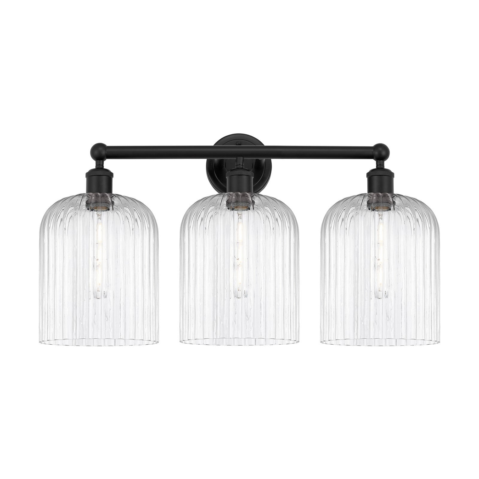 Innovations Bridal Veil 23in 3-Light Bath Vanity Light | Art Nouveau Industrial Matte Black Steel and Clear Ribbed Glass | Model 616-3W-BK-G559-8CL