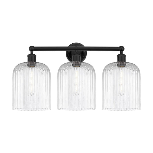 Innovations Bridal Veil 23in 3-Light Bath Vanity Light | Art Nouveau Industrial Matte Black Steel and Clear Ribbed Glass | Model 616-3W-BK-G559-8CL