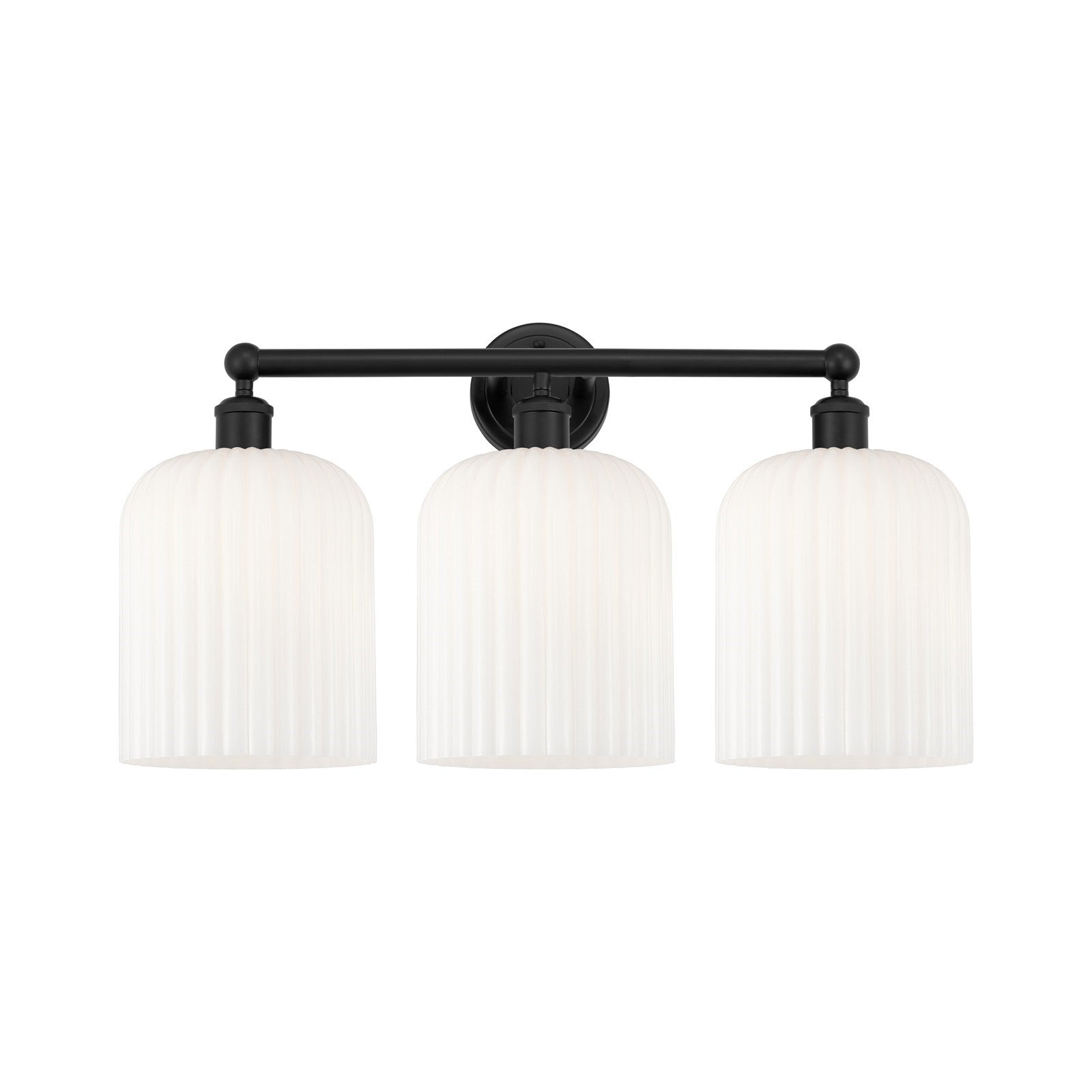 Innovations Bridal Veil 23in 3-Light Bath Vanity Light | Art Nouveau Industrial Matte Black Steel and Gloss White Ribbed Glass | Model 616-3W-BK-G559-8GWH