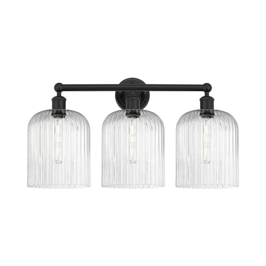 Innovations Bridal Veil 23in 3-Light Bath Vanity Light | Art Nouveau Industrial Matte Black Steel and Seedy Glass | Bathroom | Model 616-3W-BK-G559-8SDY