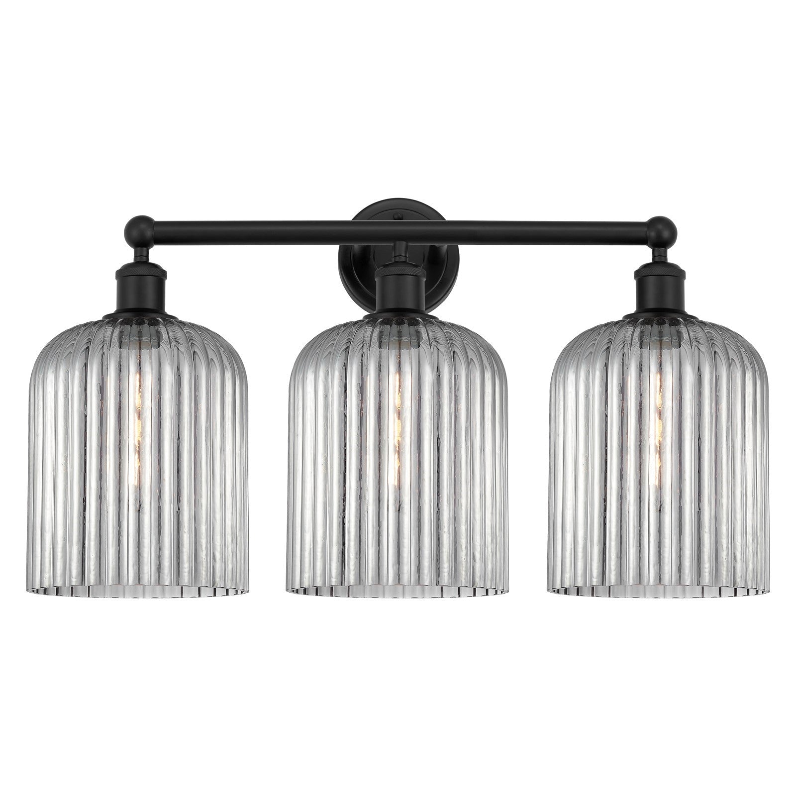 Innovations Bridal Veil 23in 3-Light Bath Vanity Light | Industrial Art Nouveau Matte Black Steel and Light Smoke Ribbed Glass | Model 616-3W-BK-G559-8SM