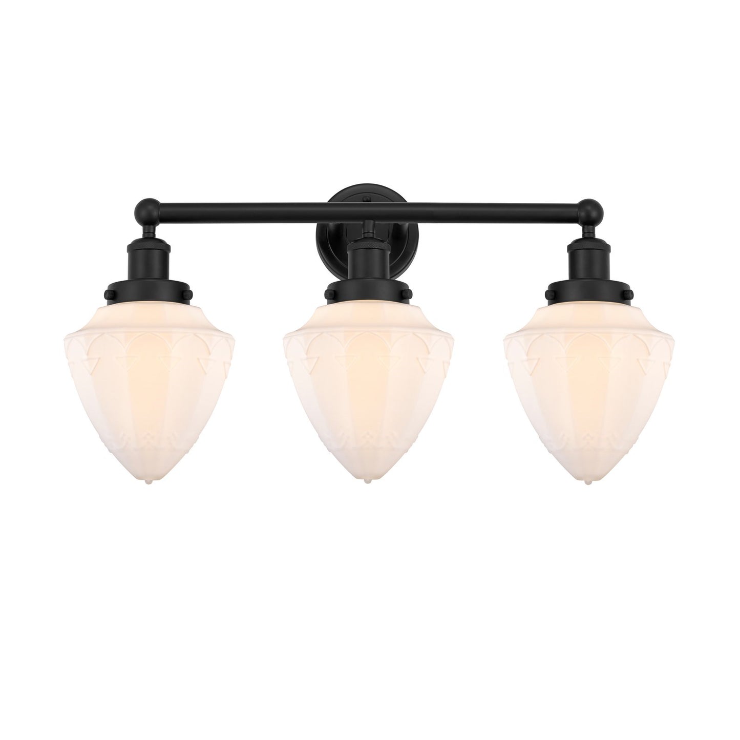 Innovations Bullet 25in 3-Light Bath Vanity Light | Industrial Matte Black Steel and Matte White Frosted Glass | Damp-Rated | Model 616-3W-BK-G661-7
