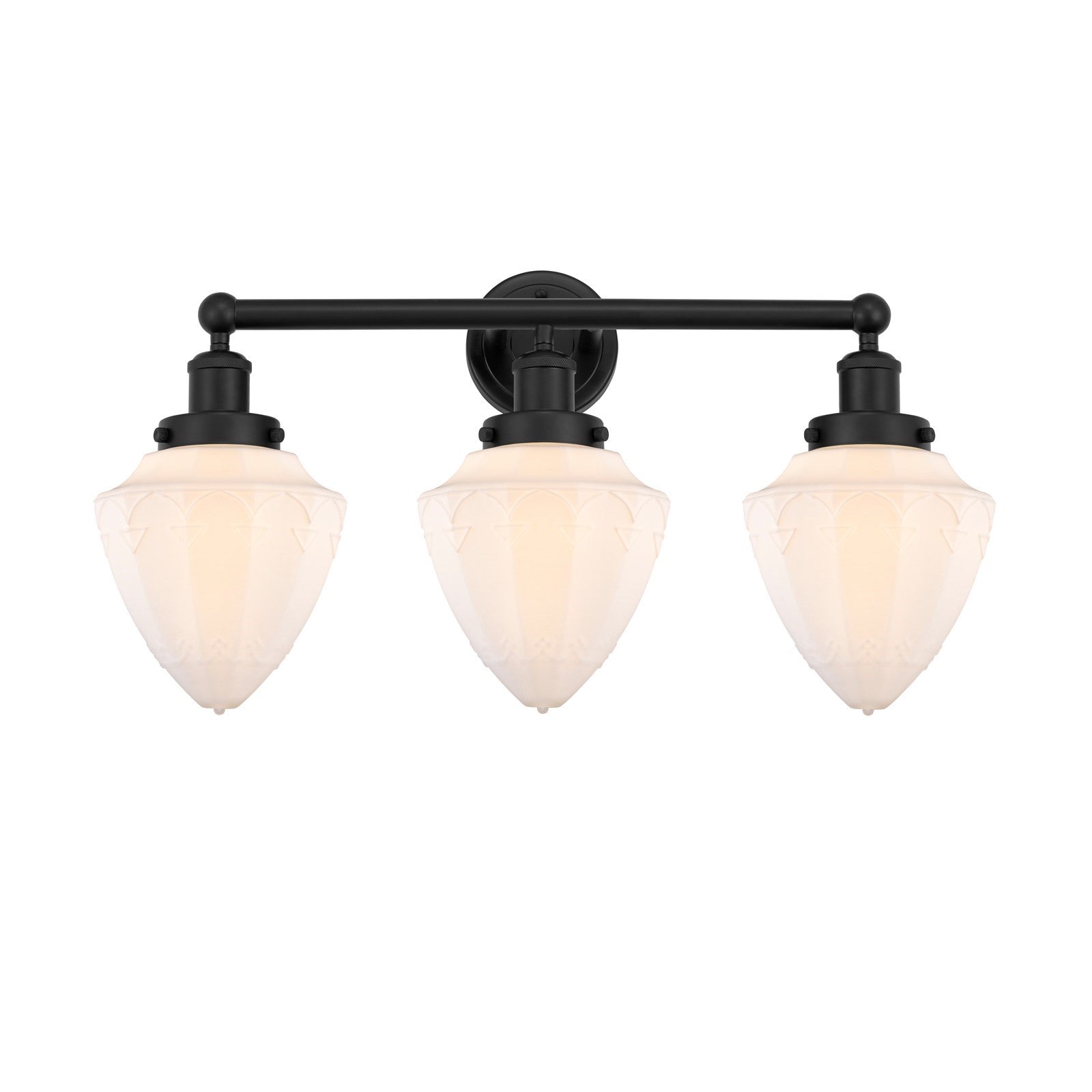 Innovations Bullet 25in 3-Light Bath Vanity Light | Industrial Matte Black Steel and Matte White Frosted Glass | Damp-Rated | Model 616-3W-BK-G661-7