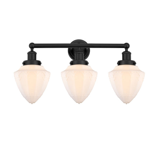 Innovations Bullet 25in 3-Light Bath Vanity Light | Industrial Matte Black Steel and Matte White Frosted Glass | Damp-Rated | Model 616-3W-BK-G661-7