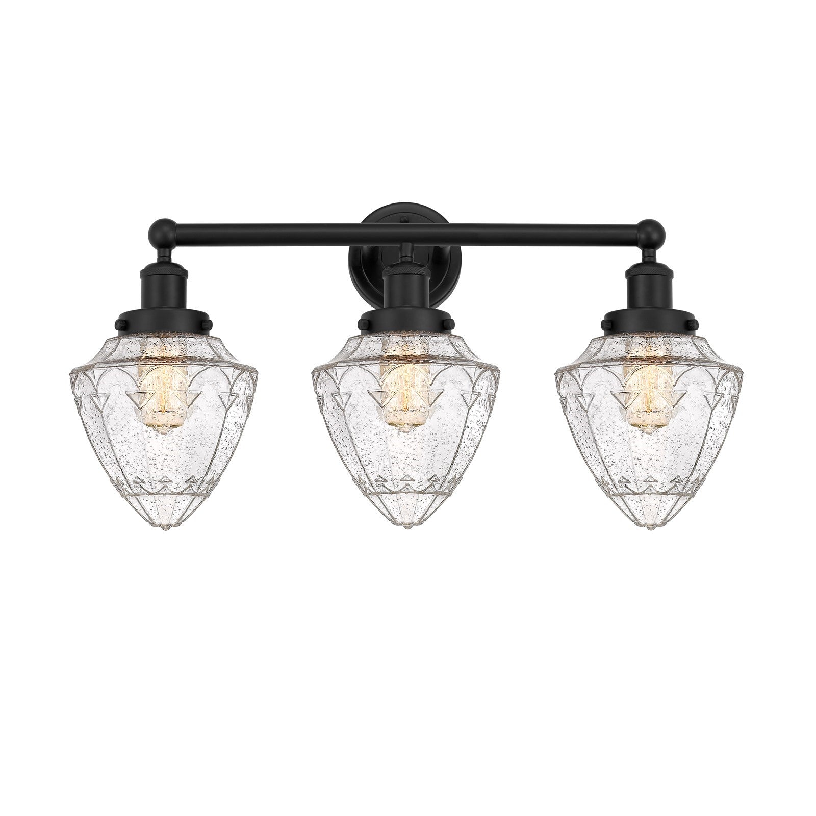 Innovations Bullet 25in 3-Light Bath Vanity Light | Industrial Matte Black Steel and Seedy Glass | Bathroom Vanity | 25 x 13.25 x | Model 616-3W-BK-G664-7