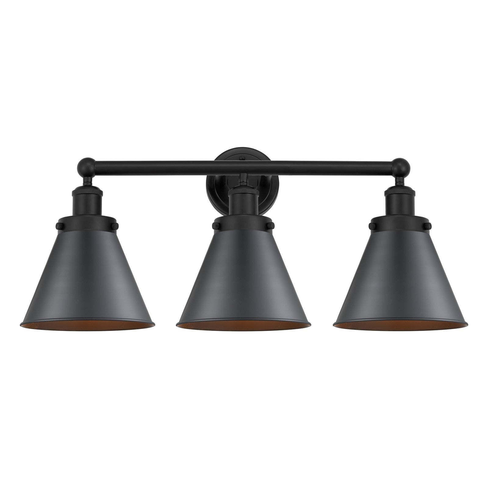 Innovations Appalachian 26in 3-Light Bath Vanity Light | Industrial Matte Black Steel and Cast Brass with Matte Black Metal Shade | Model 616-3W-BK-M13-BK