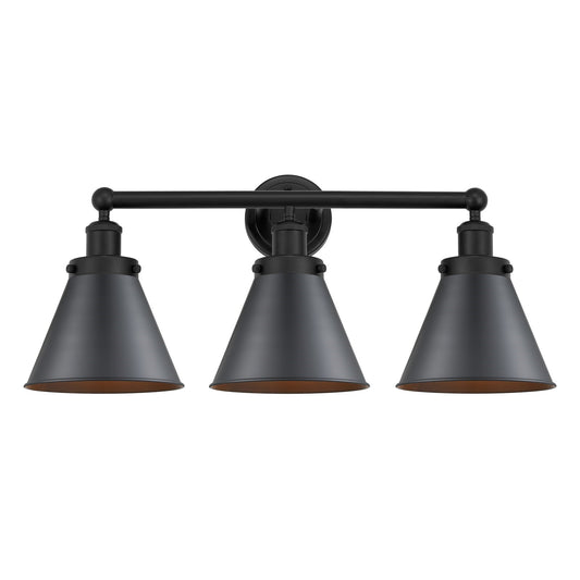 Innovations Appalachian 26in 3-Light Bath Vanity Light | Industrial Matte Black Steel and Cast Brass with Matte Black Metal Shade | Model 616-3W-BK-M13-BK