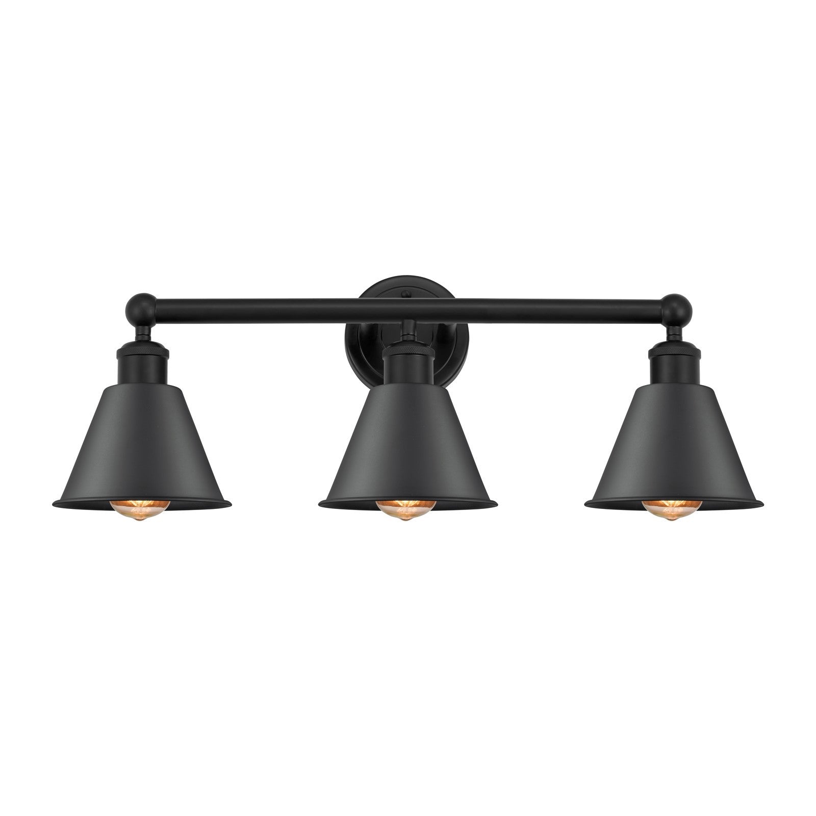 Innovations Smithfield 25in 3-Light Bath Vanity Light | Industrial Farmhouse Matte Black Steel and Cast Brass with Matte Black | Model 616-3W-BK-M8-BK