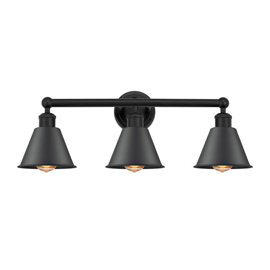 Innovations Smithfield 25in 3-Light Bath Vanity Light | Industrial Farmhouse Matte Black Steel and Cast Brass with Matte Black | Model 616-3W-BK-M8-BK