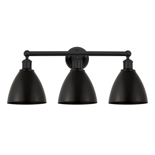 Innovations Bristol 26in 3-Light Bath Vanity Light | Industrial Matte Black Steel and Cast Brass with Matte Black Metal Shade | Model 616-3W-BK-MBD-75-BK