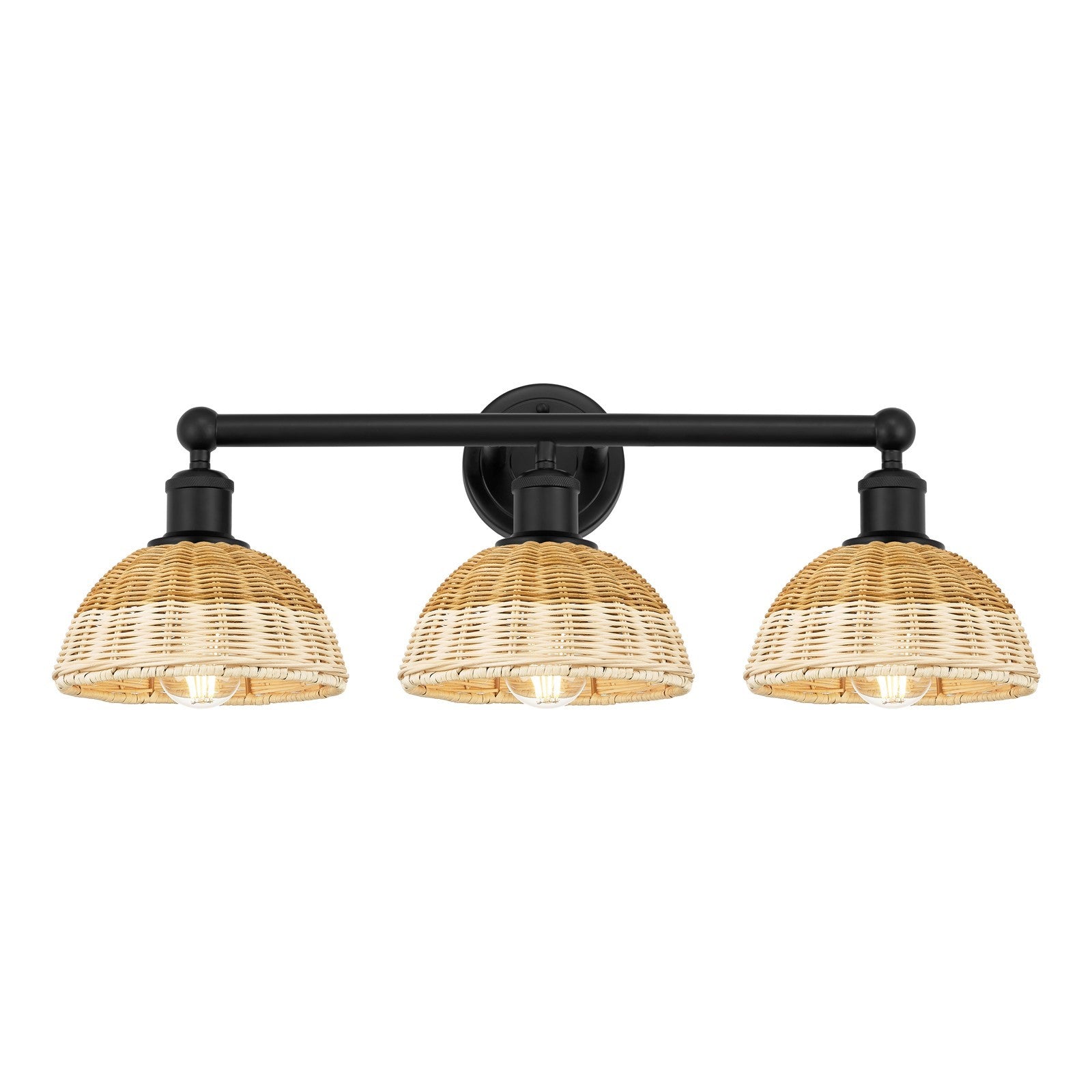 Innovations Bristol Natural II 26in 3-Light Bath Vanity Light | Industrial Matte Black Steel and Natural Fiber Shade | Model 616-3W-BK-NBD2-75-NAT