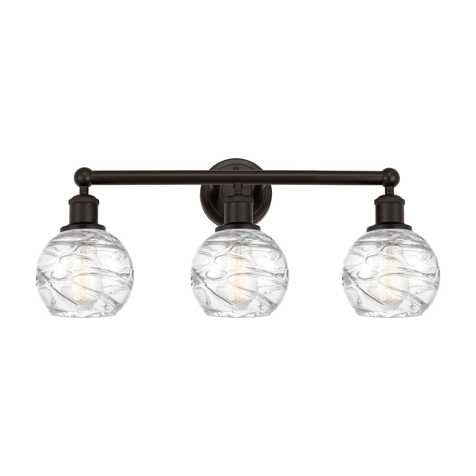 Innovations Athens Deco Swirl 24in 3-Light Bath Vanity Light | Industrial Oil Rubbed Bronze Steel and Clear Deco Swirl Glass | Model 616-3W-OB-G1213-6CL