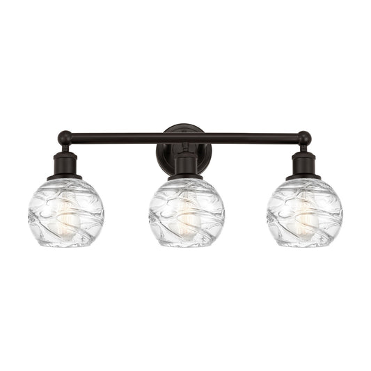 Innovations Athens Deco Swirl 24in 3-Light Bath Vanity Light | Industrial Oil Rubbed Bronze Steel and Clear Deco Swirl Glass | Model 616-3W-OB-G1213-6CL