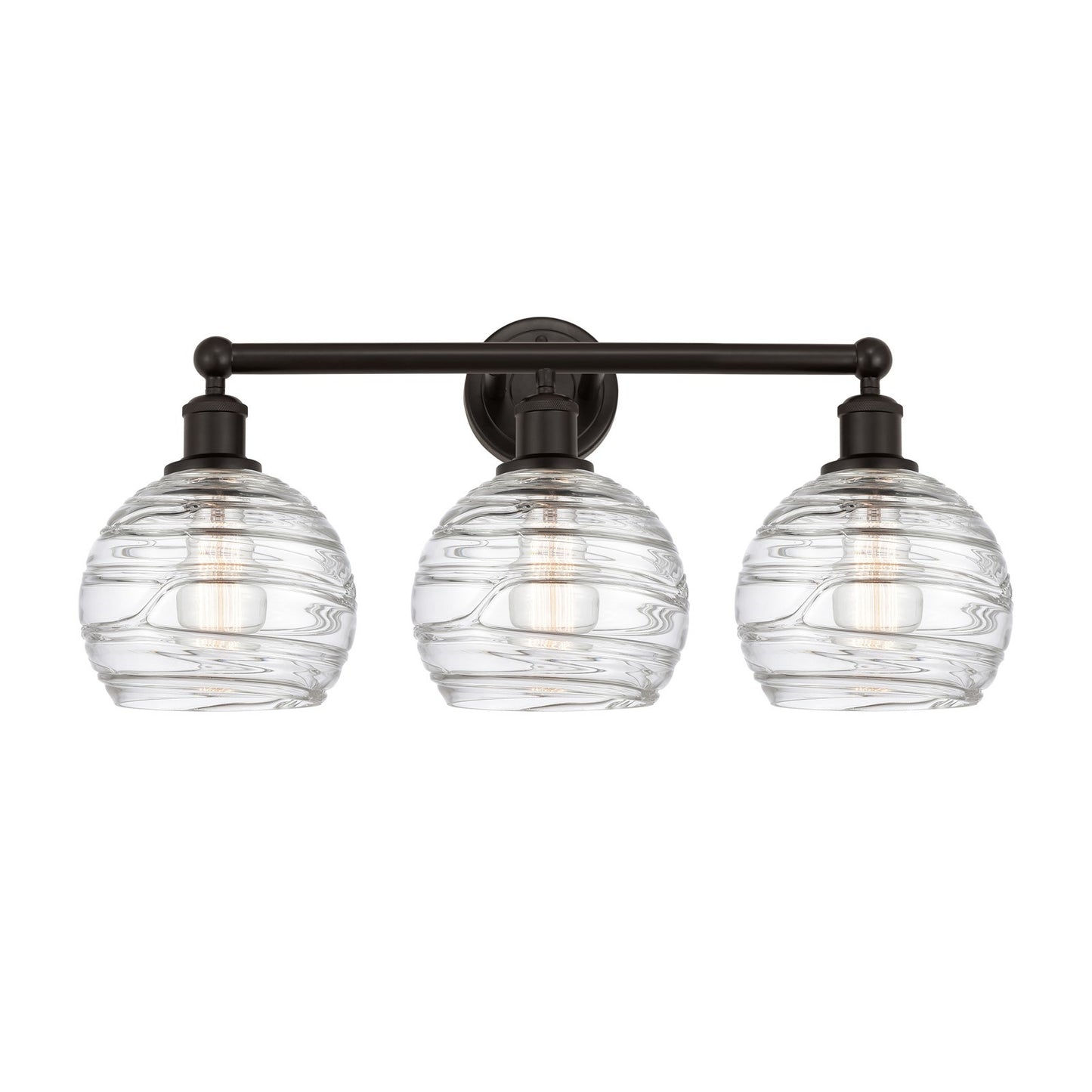 Innovations Athens Deco Swirl 26in 3-Light Bath Vanity Light | Industrial Oil Rubbed Bronze Steel and Clear Glass | Bathroom | Model 616-3W-OB-G1213-8CL