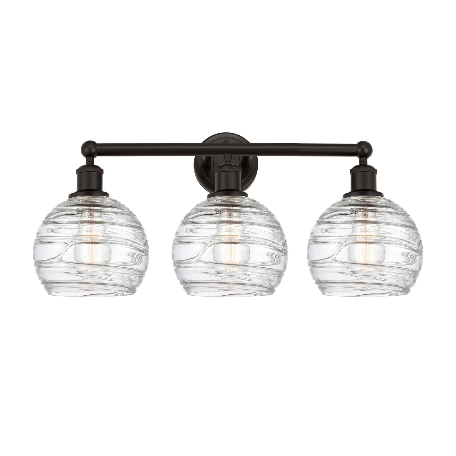 Innovations Athens Deco Swirl 26in 3-Light Bath Vanity Light | Industrial Oil Rubbed Bronze Steel and Clear Glass | Bathroom | Model 616-3W-OB-G1213-8CL