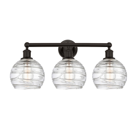 Innovations Athens Deco Swirl 26in 3-Light Bath Vanity Light | Industrial Oil Rubbed Bronze Steel and Clear Glass | Bathroom | Model 616-3W-OB-G1213-8CL