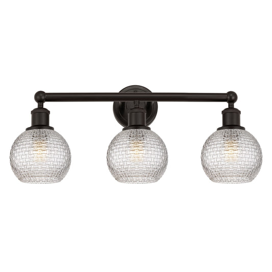 Innovations Athens 24in 3-Light Bath Vanity Light | Modern Farmhouse Oil Rubbed Bronze and Clear Basket Weave Glass | Bathroom | Model 616-3W-OB-G122C-6CL