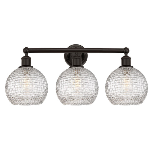 Innovations Athens 26in 3-Light Bath Vanity Light | Modern Farmhouse Oil Rubbed Bronze Steel and Clear Basket Weave Glass | Model 616-3W-OB-G122C-8CL