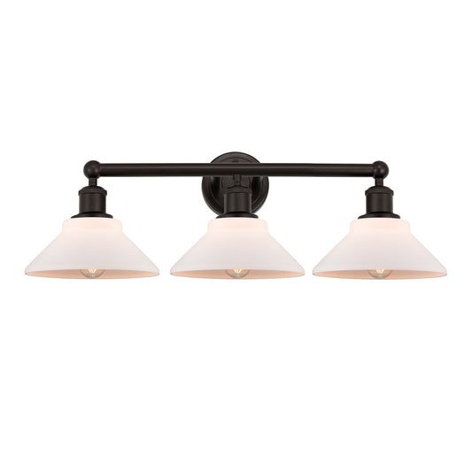 Innovations Orwell 26in 3-Light Bath Vanity Light | Industrial Oil Rubbed Bronze Steel and Matte White Glass | Bathroom Vanity | Model 616-3W-OB-G131
