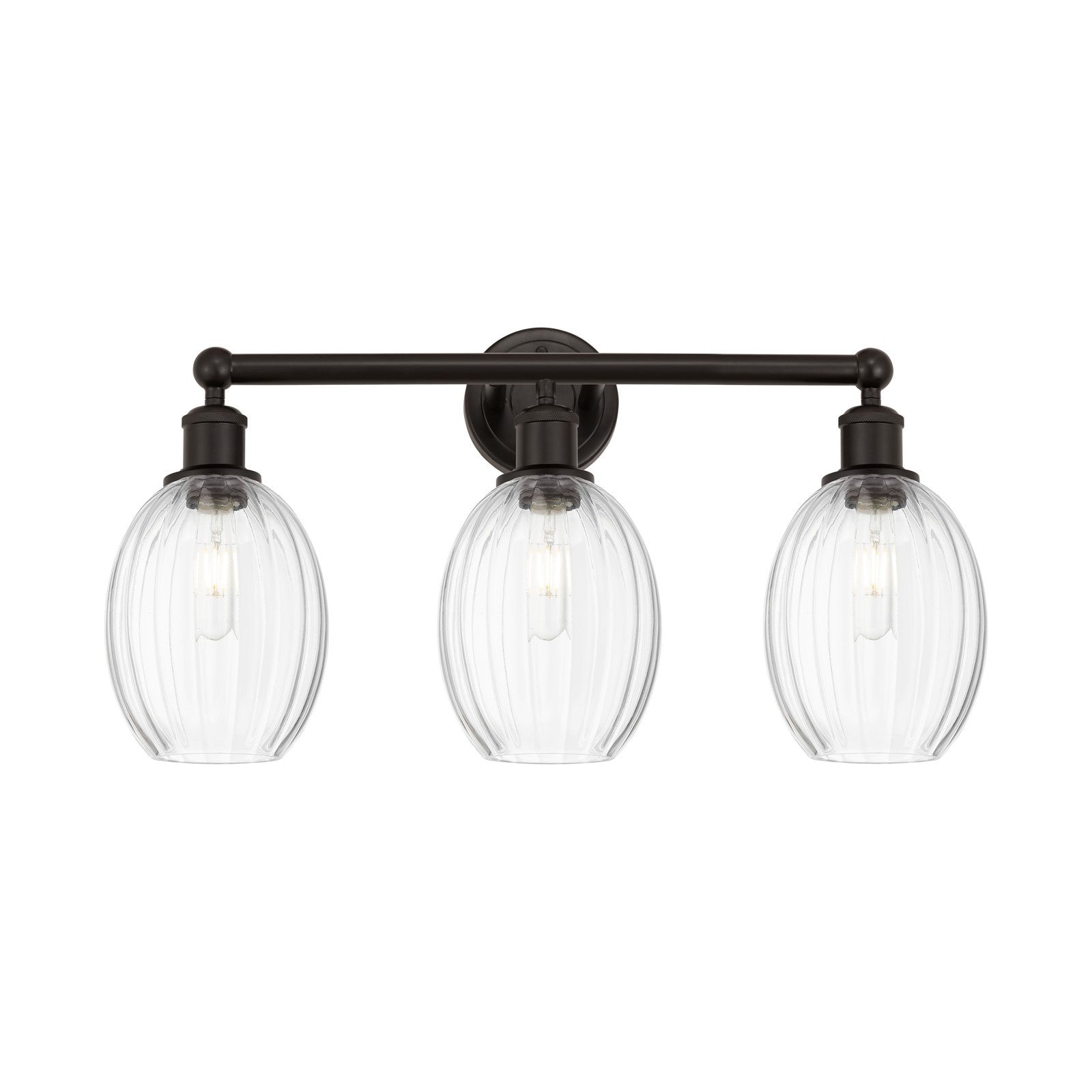 Innovations Preston Bulb 24in 3-Light Bath Vanity Light | Industrial Oil Rubbed Bronze Steel and Clear Glass | Bathroom Vanity | Model 616-3W-OB-G459-6CL