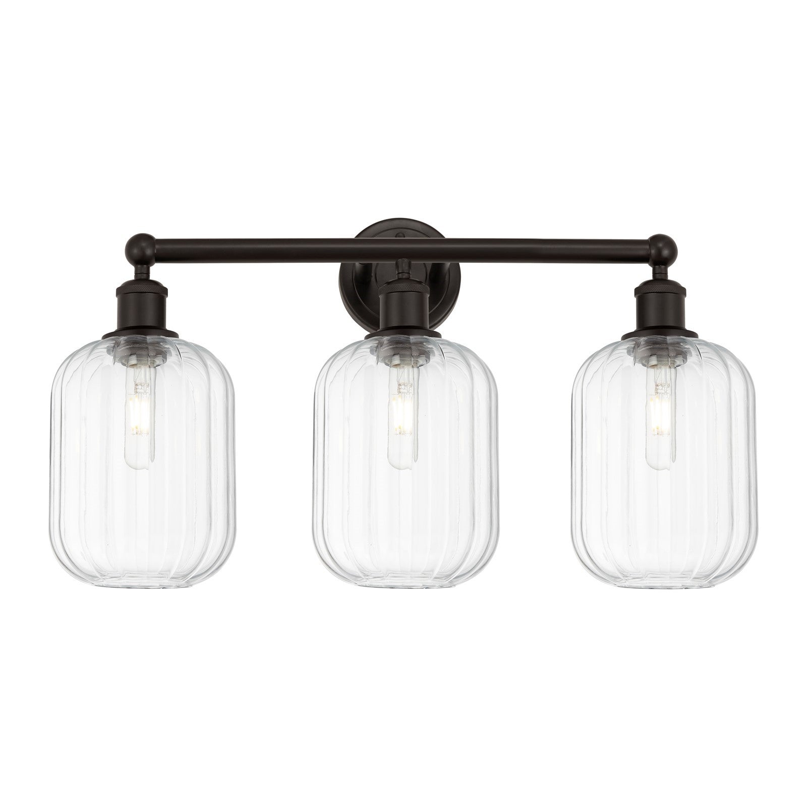 Innovations Preston Cylinder 25in 3-Light Bath Vanity Light | Industrial Oil Rubbed Bronze Steel and Clear Glass | Bathroom | Model 616-3W-OB-G460-7CL