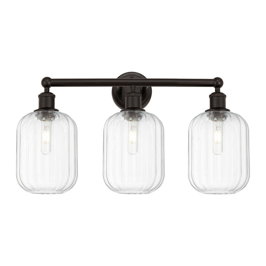 Innovations Preston Cylinder 25in 3-Light Bath Vanity Light | Industrial Oil Rubbed Bronze Steel and Clear Glass | Bathroom | Model 616-3W-OB-G460-7CL