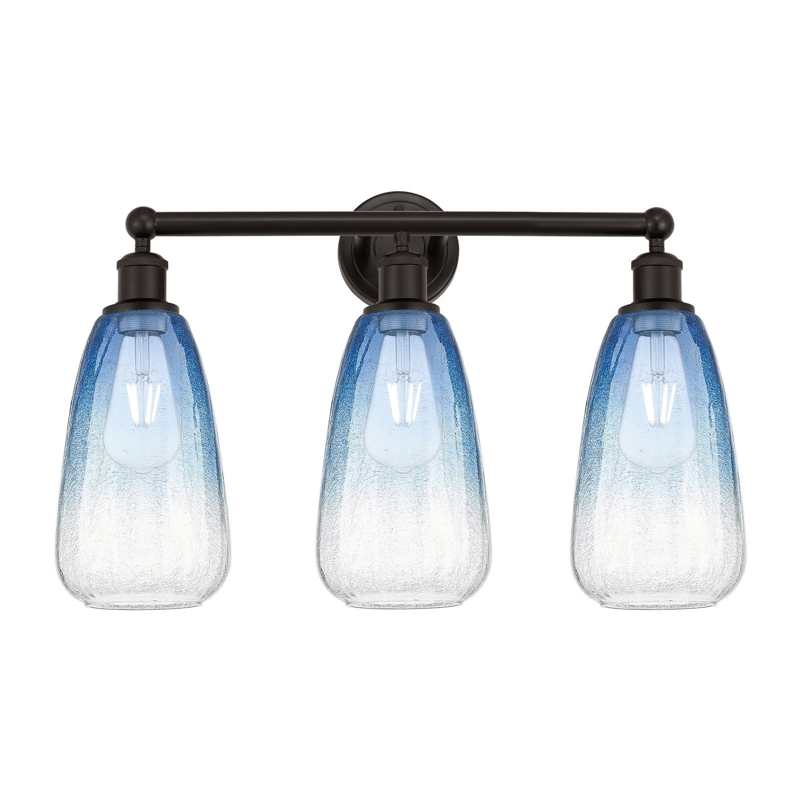 Innovations Brookhaven Almond 24in 3-Light Bath Vanity Light | Industrial Oil Rubbed Bronze and Sapphire Blue Glass | Bathroom | Model 616-3W-OB-G480-6SB