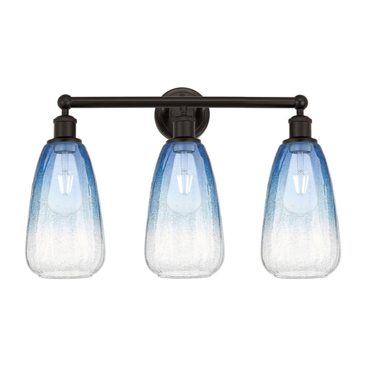 Innovations Brookhaven Almond 24in 3-Light Bath Vanity Light | Industrial Oil Rubbed Bronze and Sapphire Blue Glass | Bathroom | Model 616-3W-OB-G480-6SB