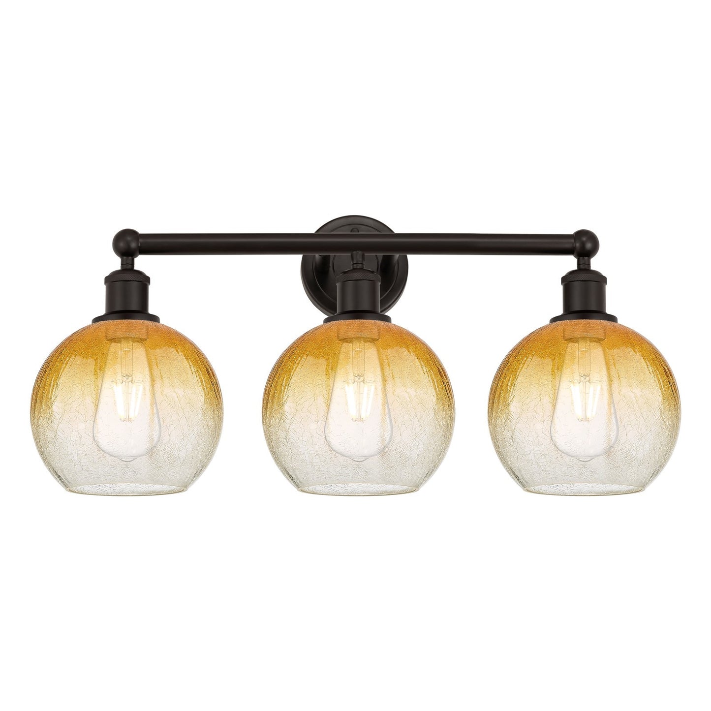 Innovations Brookhaven Globe 26in 3-Light Bath Vanity | Industrial Oil Rubbed Bronze Steel and Amber Glass | Bathroom & Powder | Model 616-3W-OB-G483-8AM