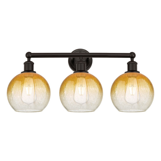 Innovations Brookhaven Globe 26in 3-Light Bath Vanity | Industrial Oil Rubbed Bronze Steel and Amber Glass | Bathroom & Powder | Model 616-3W-OB-G483-8AM