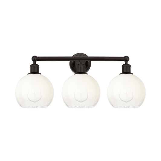 Innovations Brookhaven Globe 26in 3-Light Bath Vanity Light | Industrial Oil Rubbed Bronze Steel and Opal Glass | Bathroom | Model 616-3W-OB-G483-8OP