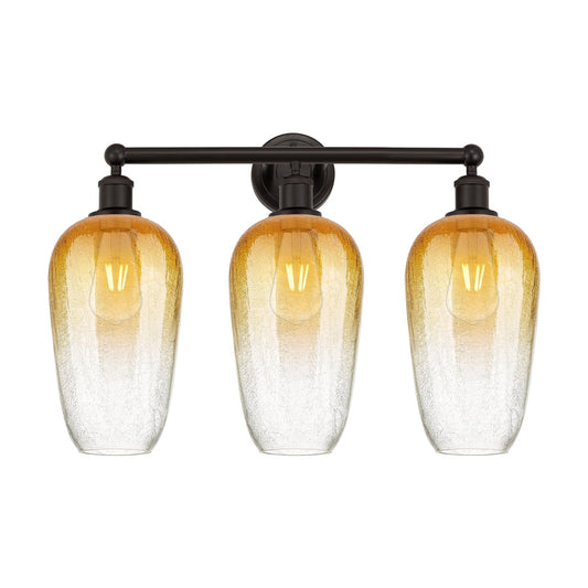 Innovations Brookhaven Flute 25in 3-Light Bath Vanity Light | Industrial Oil Rubbed Bronze and Amber Glass | Bathroom Vanity | Model 616-3W-OB-G484-7AM