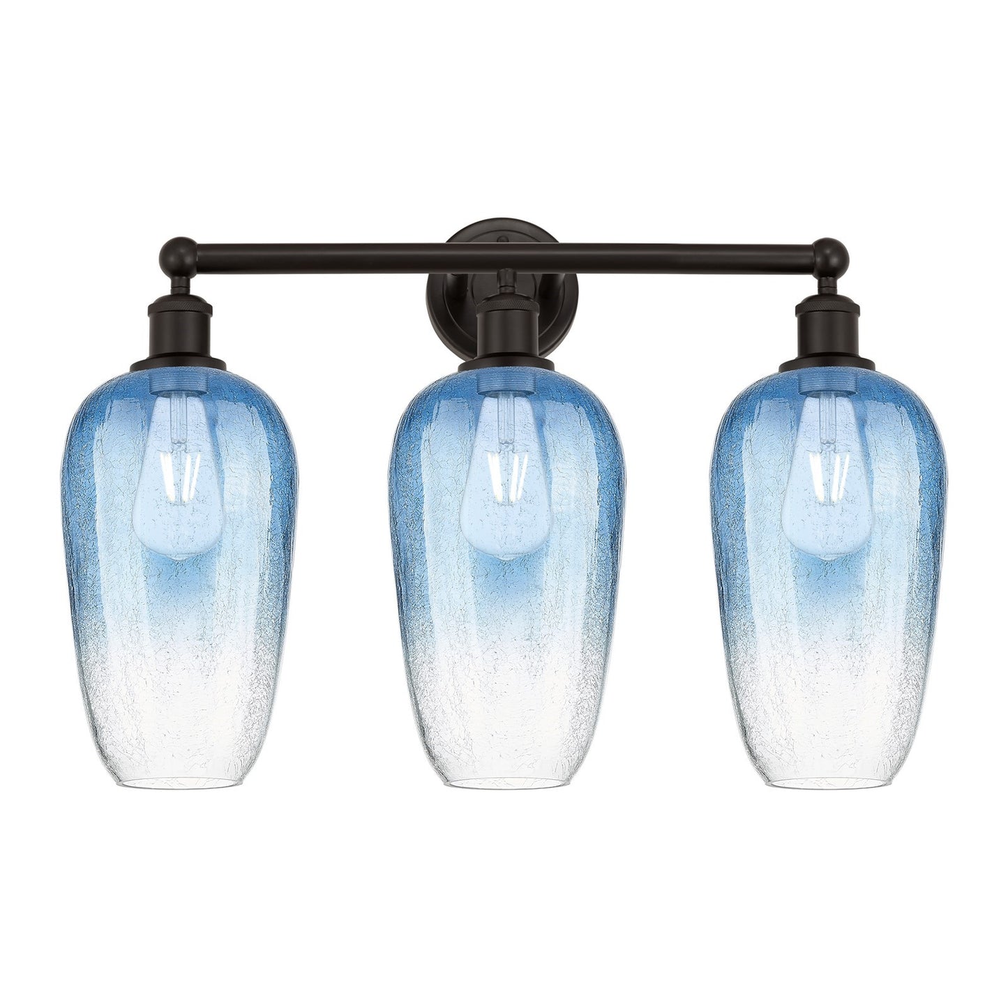 Innovations Brookhaven Flute 25in 3-Light Bath Vanity Light | Industrial Oil Rubbed Bronze Steel and Sapphire Blue Glass | Model 616-3W-OB-G484-7SB