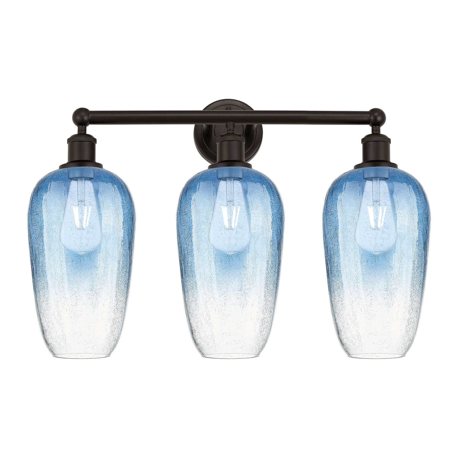 Innovations Brookhaven Flute 25in 3-Light Bath Vanity Light | Industrial Oil Rubbed Bronze Steel and Sapphire Blue Glass | Model 616-3W-OB-G484-7SB