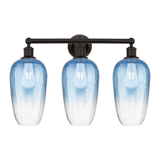 Innovations Brookhaven Flute 25in 3-Light Bath Vanity Light | Industrial Oil Rubbed Bronze Steel and Sapphire Blue Glass | Model 616-3W-OB-G484-7SB