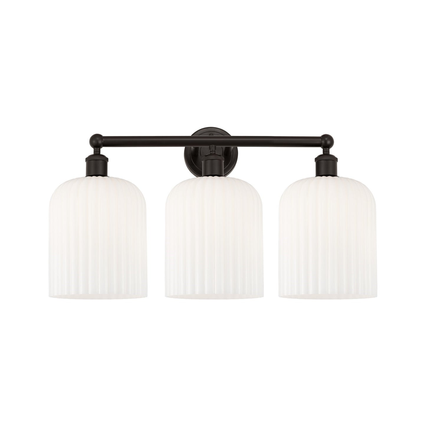 Innovations Bridal Veil 23in 3-Light Bath Vanity Light | Art Nouveau Industrial Oil Rubbed Bronze and Gloss White Ribbed Glass | Model 616-3W-OB-G559-8GWH