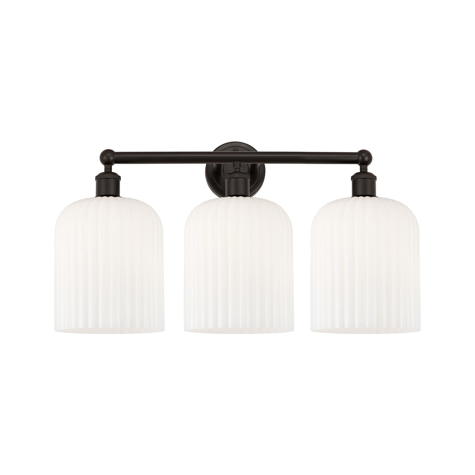 Innovations Bridal Veil 23in 3-Light Bath Vanity Light | Art Nouveau Industrial Oil Rubbed Bronze and Gloss White Ribbed Glass | Model 616-3W-OB-G559-8GWH